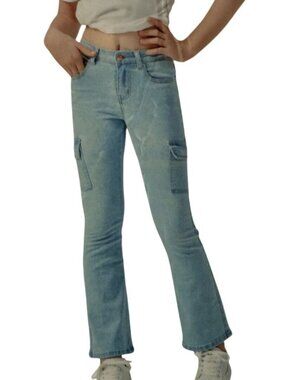 NWT Denim Diva Girls Flare Jeans Size 12 Light Wash Blue Cargo Pocket